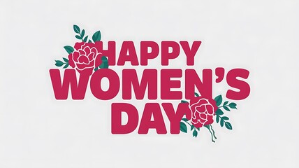 Happy Women's Day greeting with red roses and green leaves