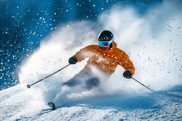 A Downhill Skier Racing Through a Slalom Course, Snow Spraying Around Them as They Navigate the Gates