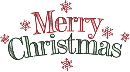 Stylized "Merry Christmas" Greeting with Red Snowflakes