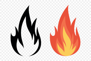 Vector Fire Flame Icon Set. Isolated Campfire, Bonfire, Flame Sign. Front View. Design Template for Outdoor, Camping, Emergency Graphics. Vector Illustration