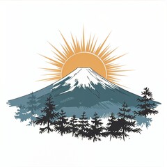 Hand drawn scenery of Mount Fuji