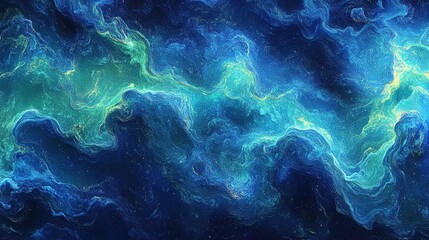Obraz premium Abstract blue and green swirling pattern, digital art, galaxy-like.