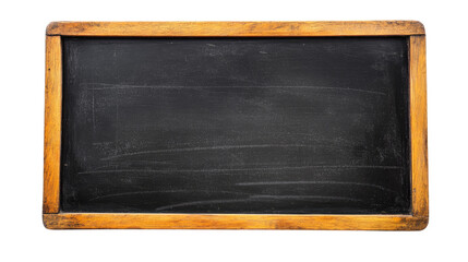 Fototapeta premium A blank blackboard with chalk on a white background, showcasing an empty wooden frame ideal for educational messages