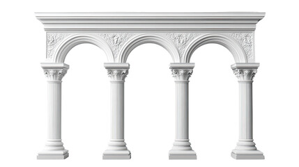 Fototapeta premium White columns of classical architecture stand tall, reminiscent of ancient Greek and Roman temples, isolated against a soft background, showcasing their marble elegance and timeless beauty