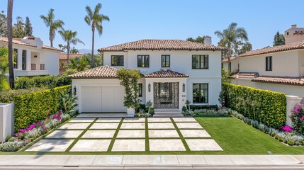 Fototapeta premium Elegant Modern House Surrounded by Lush Gardens