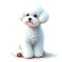 Obraz premium 흰 배경, 비숑 프리제, 파스텔화 (white background, Bichon frisé, pastel painting)