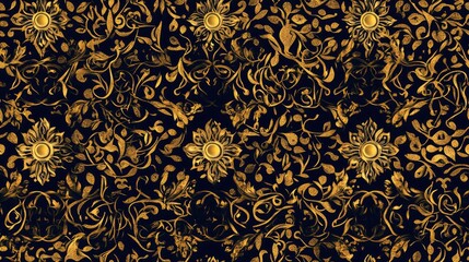 Oriental fine pattern featuring damask arabesque and floral golden elements Seamless abstract background