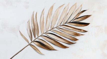 Close up oil painting of a dry exotic palm leaf on a white background featuring a minimalist plant design for a decorative poster
