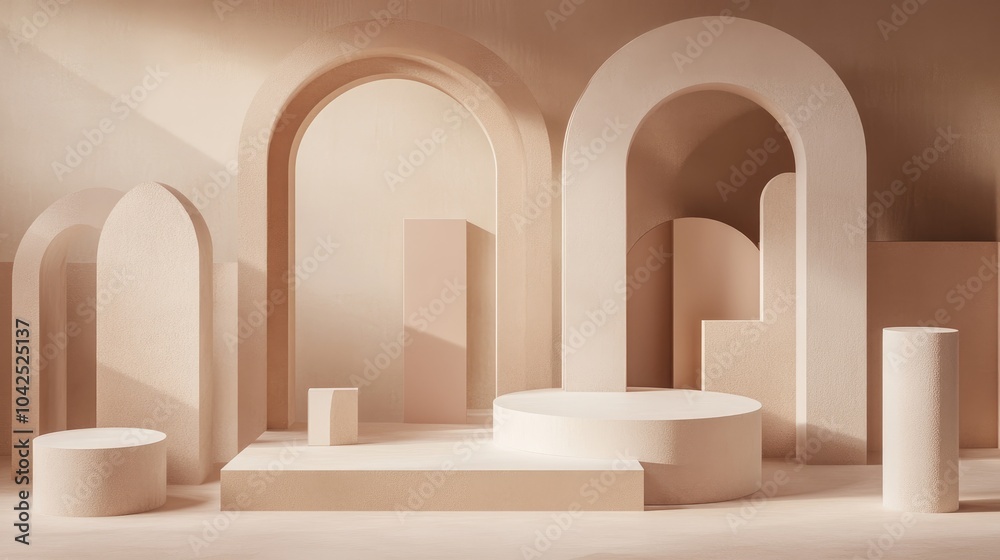 Poster abstract podium featuring minimal geometric shapes design 3d rendering scene for mock up and product