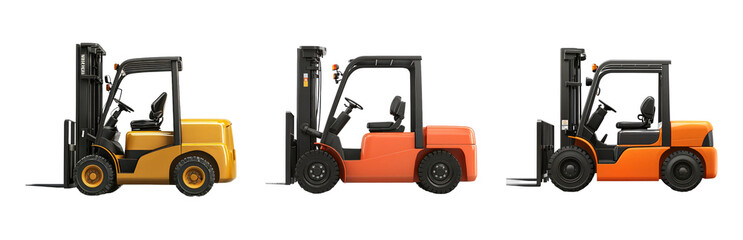 PNG Forklift Illustrations in Three Color Variations isolated on transparent background