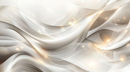 Elegant abstract wallpaper design in beige and gray tones featuring flashes of light and intertwining wavy lines over a backdrop of overlapping shapes and blended colors Vector illustration