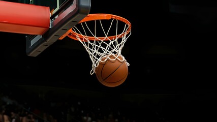 Fototapeta premium バスケットボール、シュート｜Basketball, ball going through hoop, close-up