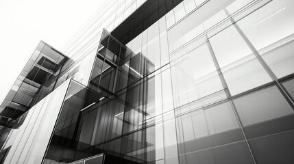 Fototapeta premium Contemporary office structure featuring a glass facade in black and white