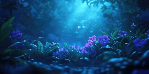 Wildflowers thriving amidst forest undergrowth, Wildflowers blooming in lush forest undergrowth