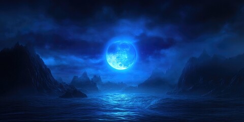 Moonlit night with a serene blue sky, Serene blue sky during a moonlit night