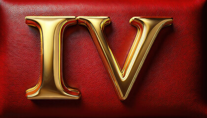 Golden Roman Numeral IV on Red Background