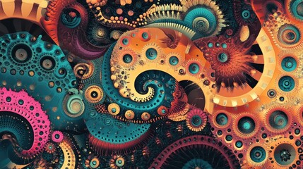 Naklejka premium Geometric abstract pattern with intricate details and vibrant colors showcasing seamless fractal design
