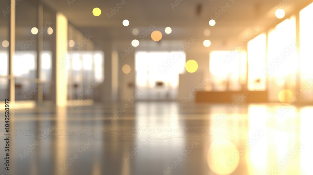 Poster 3d rendering of a blurred empty office space with abstract light bokeh for design purposes