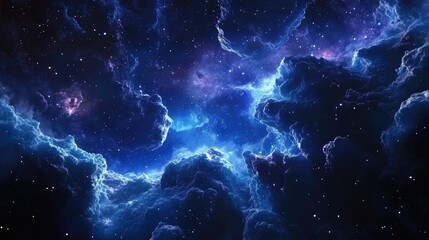 Fototapeta premium Creative abstract starry blue galaxy space background featuring 3D cartoon rendering of a nebula in the outer universe showcasing deep dark textures of nature and cosmic design