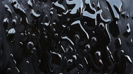 Abstract black water drop painting on glass surface