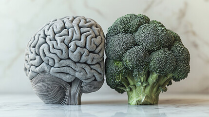 A thought-provoking image juxtaposing a human brain and broccoli, ideal for health, wellness campaigns, nutrition blogs, and educational content about brain food.