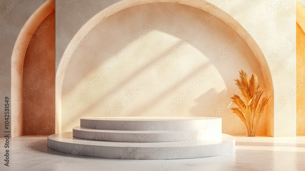 Poster 3d rendering of an empty room with creative design and podium for presentation background