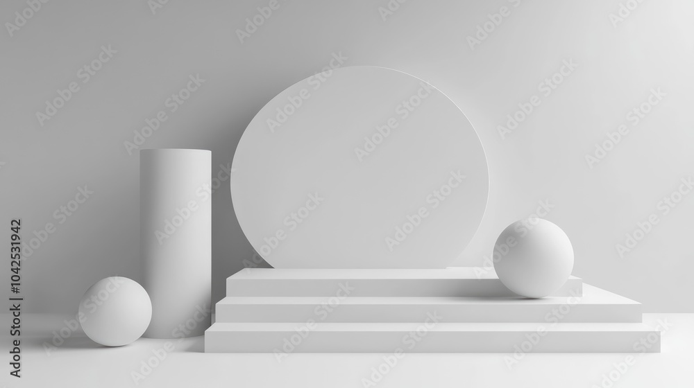Poster abstract background featuring geometric shapes with minimal cylinder podium and cube steps empty sho