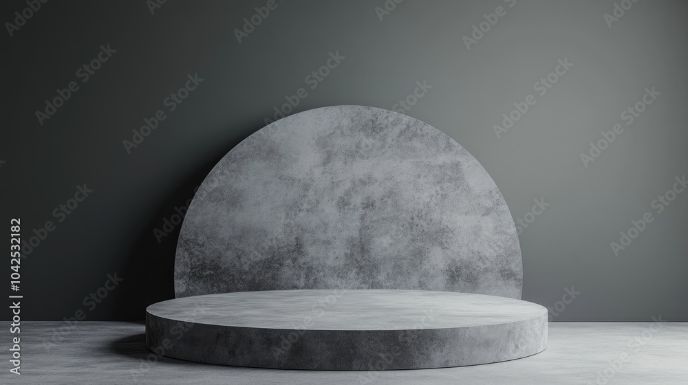 Poster 3d studio setup featuring a gray platform against a gray backdrop designed to emphasize empty space 