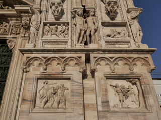 Facade and details of Milano Dome, Lombardy, Italy