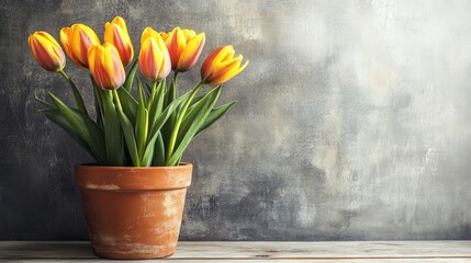 Flower in a pot with a blank space for personalized messages