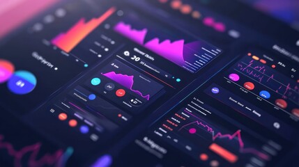Obraz premium A close-up of a computer screen displaying colorful data visualizations and charts.
