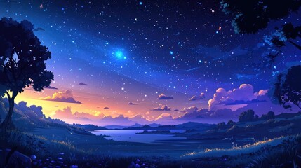 Beautiful night sky in a 3D cartoon rendering Abstract background of the night sky