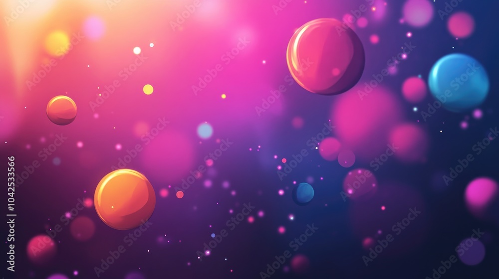Poster abstract background featuring colorful circles with chaotic particles in open space dynamic 2d carto