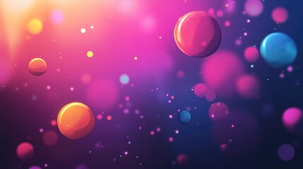 Abstract background featuring colorful circles with chaotic particles in open space Dynamic 2D cartoon illustration