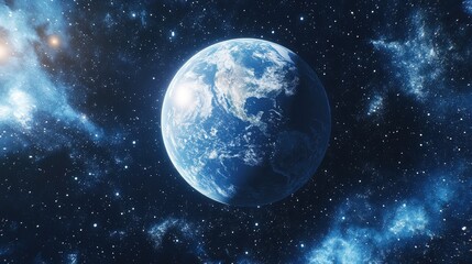 Obraz premium Blue planet and galaxy in a 3D cartoon rendering