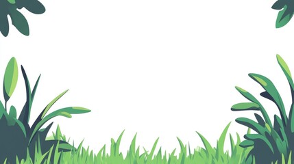 Flat design graphic of green grass isolated on a white background featuring a side view template of grass bushes