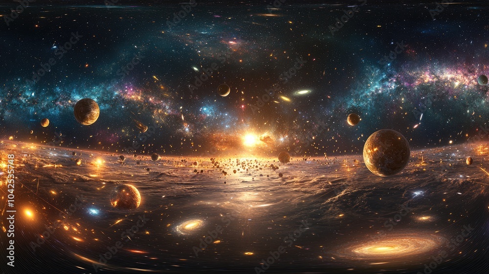 Wall mural realistic illustration of the universe featuring stars and nebulas in a seamless 360 panorama for eq