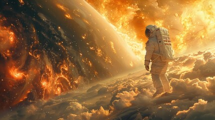 Astronaut Witnessing a Fiery Cosmic Event