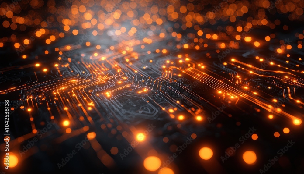 Aufkleber illuminated circuit board with orange glowing lines