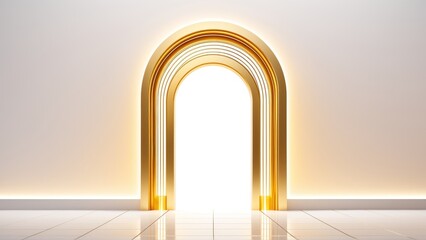 Fototapeta premium Gold Gate Architecture on White Background with Glowing Light