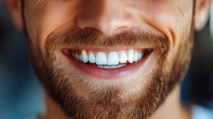 Fototapeta premium Close-up of a man's smile revealing perfect white teeth.