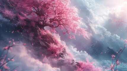 Cherry Blossom Tree in a Dreamy Landscape