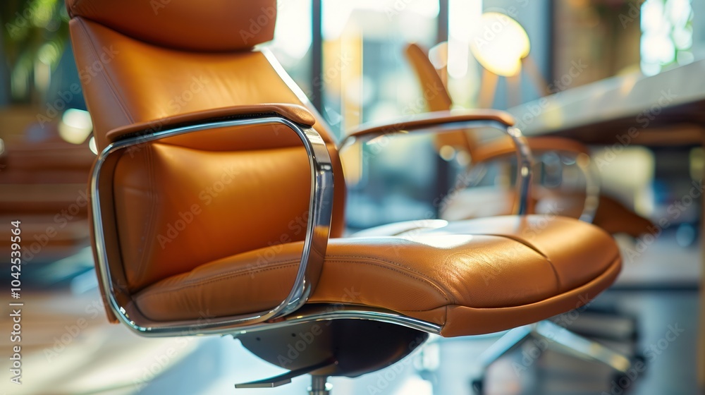 Sticker Close-up of Modern Brown Leather Office Chair