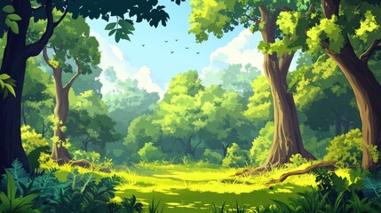 Fototapeta premium A Sunlit Clearing in a Lush Green Forest