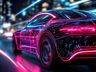 Autonomous vehicle technology, vibrant colors, tech setting, close-up, futuristic