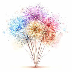 fireworks in the sky, new year celebration decor clipart, watercolor illustration, isolated on a white background 

