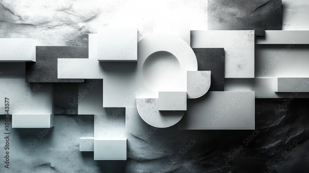 Poster A dynamic arrangement of abstract geometric shapes creates a striking visual experience with contrasting light and dark textures, evoking modern design.