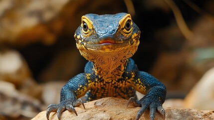 Fototapeta premium A close-up of a colorful lizard on a rock.
