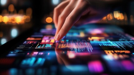 Project management tools, vibrant colors, digital screens, collaborative setting, modern