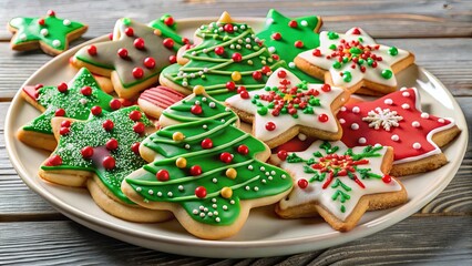 Festive Delights of Sugar and Spice A Colorful Arrangement of Decorated Christmas Cookies on a White Plate